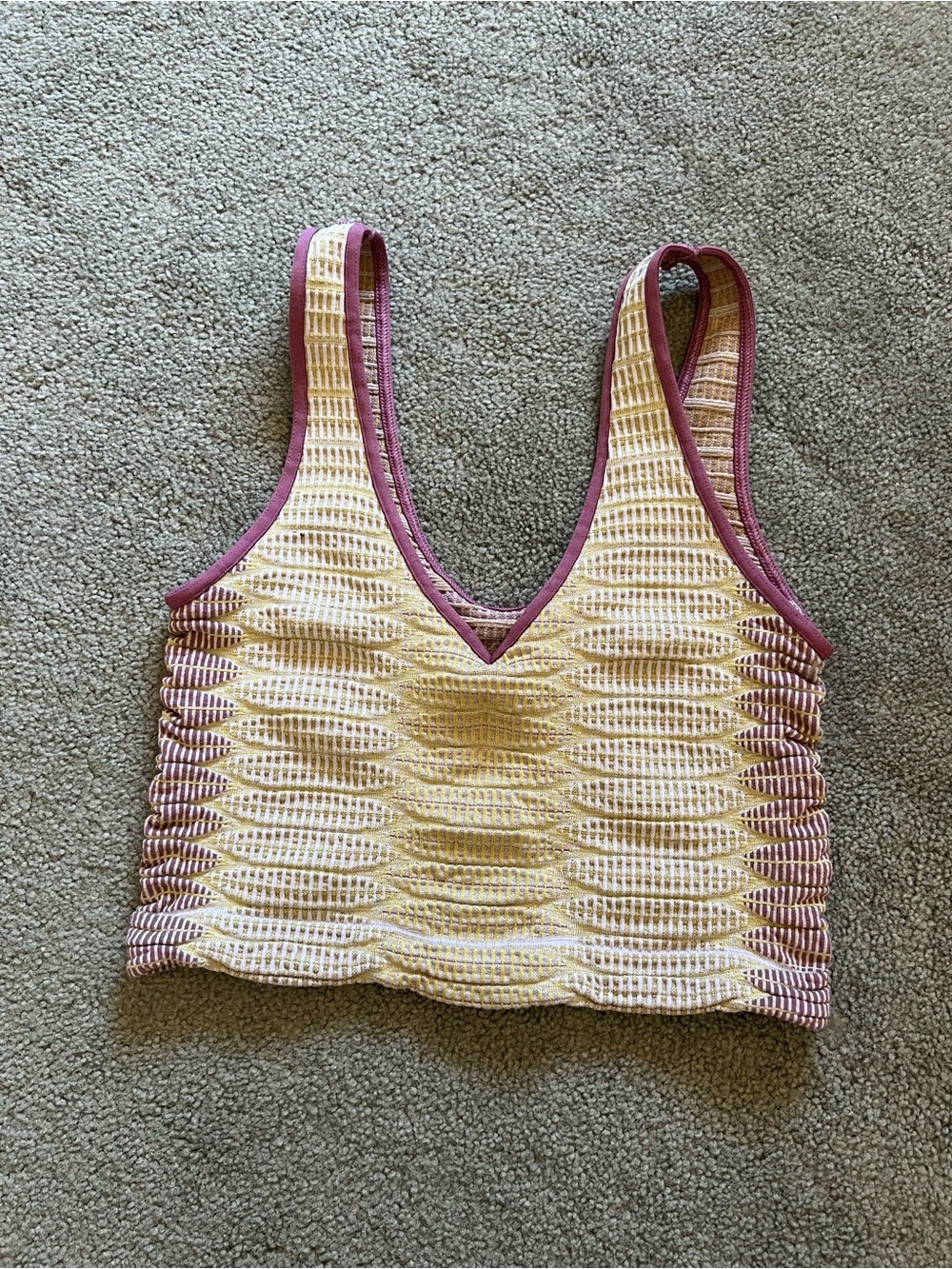 Urban Outfitters Textured Cropped Tank Top in Cream and Mauve